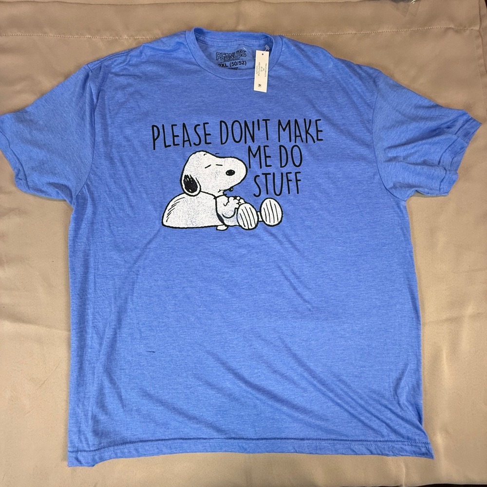 Peanuts Snoopy Please Don't Make Me Do Stuff T-Shirt 2XL Blue NWT